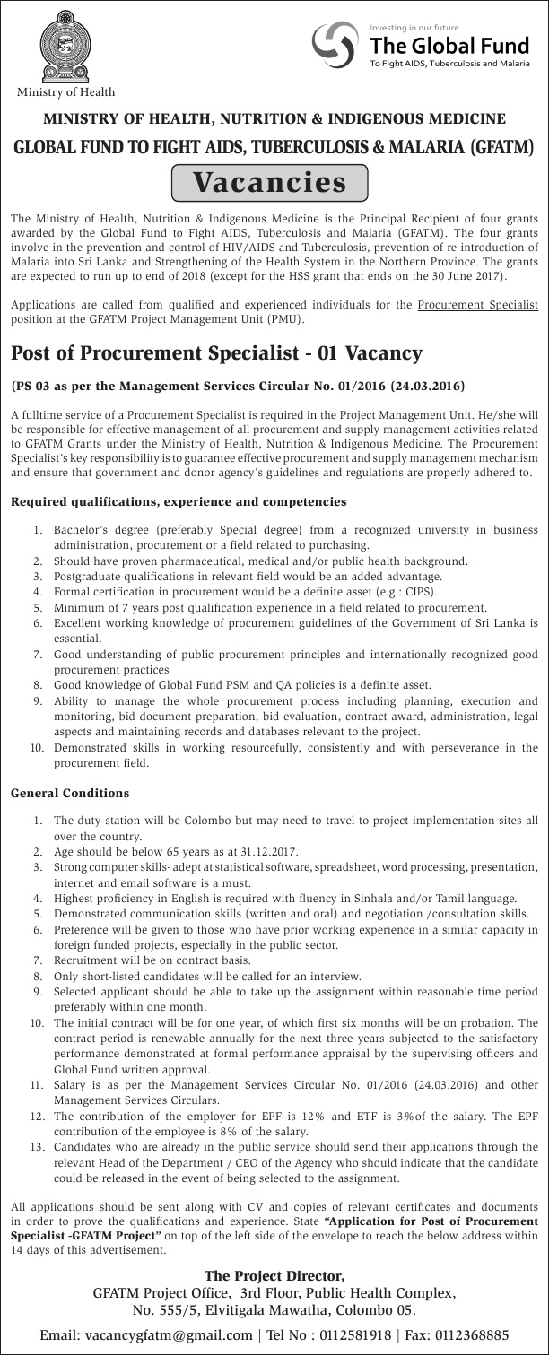 Procurement Specialist - Ministry of Health, Nutrition & Indigenous Medicine